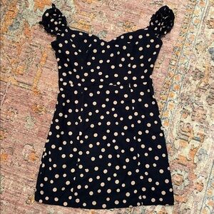 Abercrombie & Fitch Navy polka dot off shoulder dress